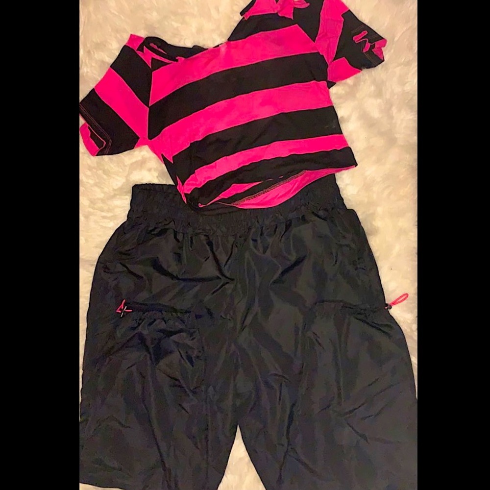 pink and black cropped baggy pant set